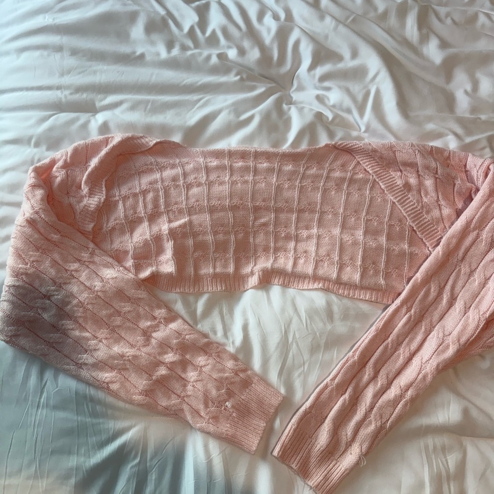 SHEIN Light Pink Cable Knit Crop Sweater